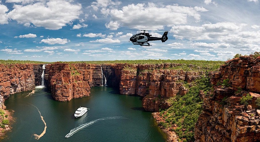 True North Cruises & helicopter view at Kimberley Waterfalls